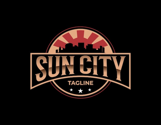 Plik wektorowy szablon projektowania logo sunset city retro vintage