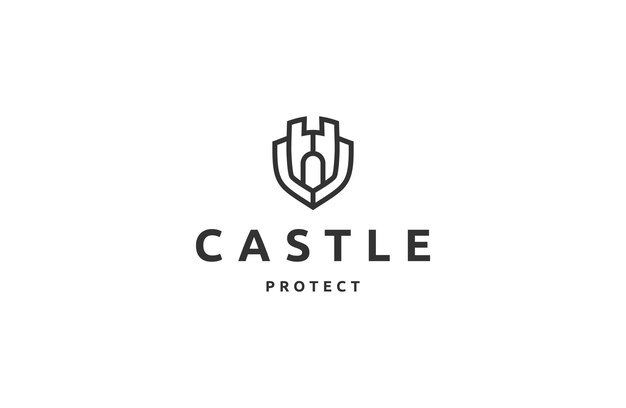 Szablon projektowania logo w stylu Castle protect line art