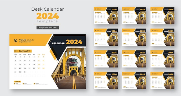 Plik wektorowy szablon projektowania nowoczesnego kalendarza biurkowego na nowy rok 2024
