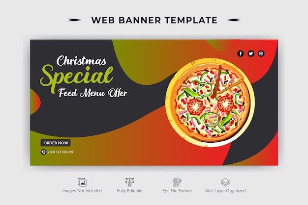 Plik wektorowy szablon projektu banera internetowego z menu pysznego jedzenia