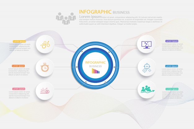 Szablon projektu biznes 6 opcji infographic element wykresu.