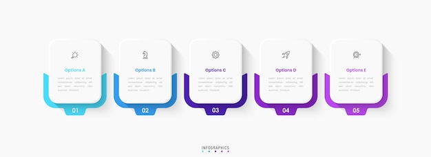 Szablon projektu etykiety infograficznej wektorowej z ikonami i 5 opcjami lub krokami Można użyć do procesu
