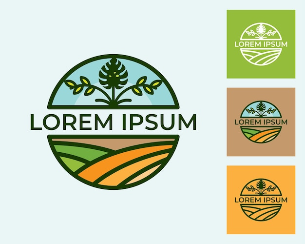 Plik wektorowy szablon projektu ilustracji odznaki farmy, odznaka rolnictwa z projektem ikony roślin monstera na białym tle, projekt w stylu retro.