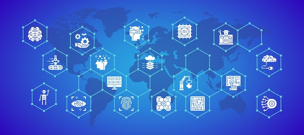 Szablon projektu ilustracji sztucznej inteligencji Robotics Chatbot Database ilustracja baner
