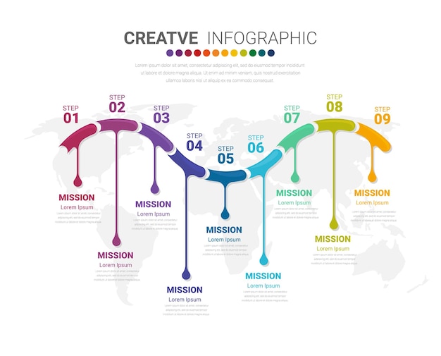 Szablon projektu infografiki z 9 opcjami Może być użyty do diagramu procesu