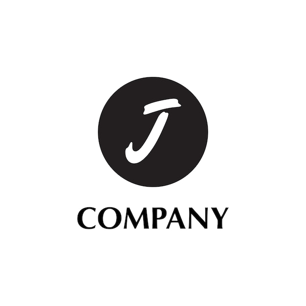 Szablon projektu logo alfabetu litery J pędzla czarno-białe