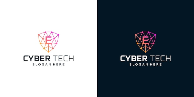 Plik wektorowy szablon projektu logo cyber tech z pierwszą literą e projekt graficzny wektor ilustracja symbol dla systemu internetowego bezpieczeństwa tech sztuczna inteligencja i komputer