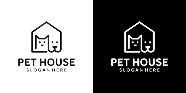 Szablon Projektu Logo Domu Dla Zwierząt Pies I Kot Z Grafiką Wektorową Projektu Linii Domu Symbol Ikona Kreatywnych