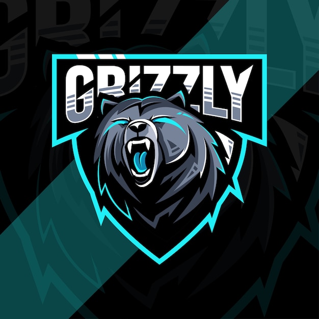 Szablon Projektu Logo E-sport Wściekły Grizzly Maskotka