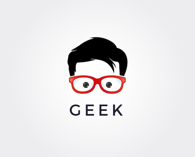 Plik wektorowy szablon projektu logo geek z twarzą w okularach.