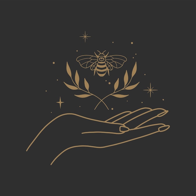 Szablon Projektu Logo Streszczenie Wektor W Modnym Liniowym Stylu Minimalistycznym Ręce I Abstrakcyjny Symbol Pszczół Dla Kosmetyków I Opakowań Biżuterii Ręcznie Robione Lub Produktów Kosmetycznych