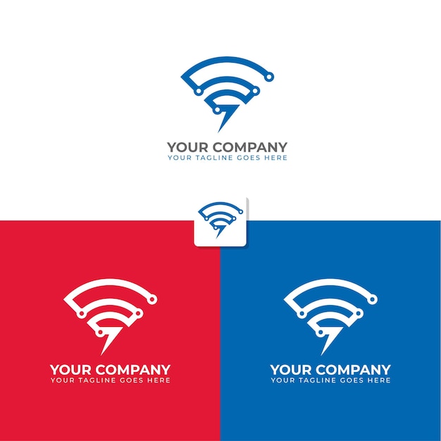 szablon projektu logo technologicznego z kształtem WIFI przedstawiającym sieć i prędkość