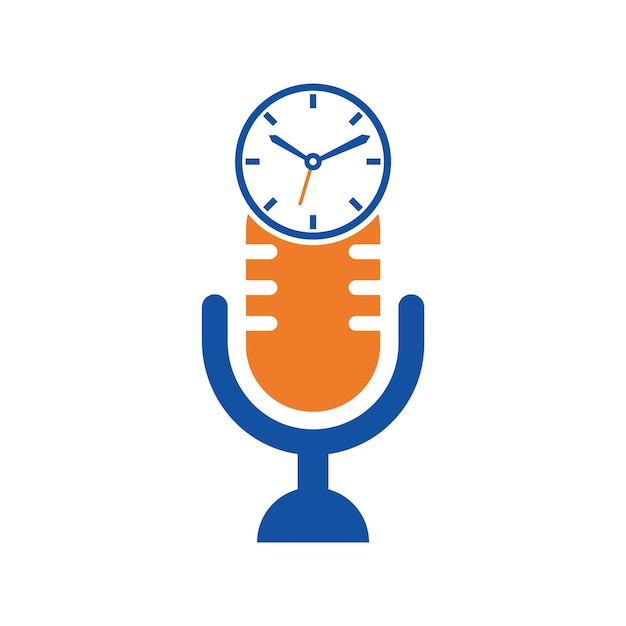 Szablon projektu logo wektora czasu podcastu. Ikona projektu logo wektor zegar mikrofonu.