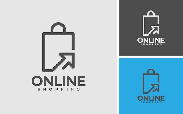 Szablon projektu logo Zakupy online. Prosty i minimalistyczny styl. Kursor Myszy Z Pojęciami Torba.