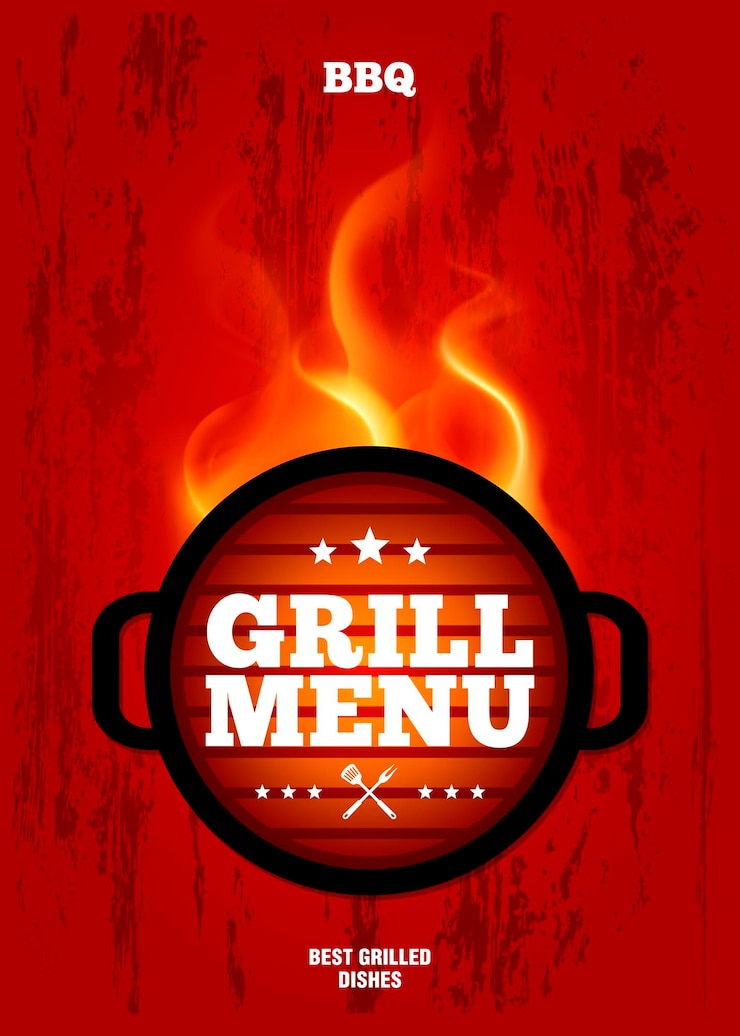 Wektor szablon projektu menu grilla na czerwonym tle grunge