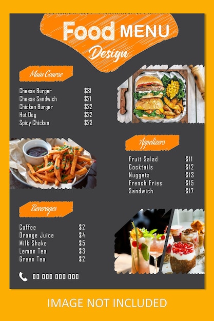 Szablon projektu menu z pysznymi potrawami