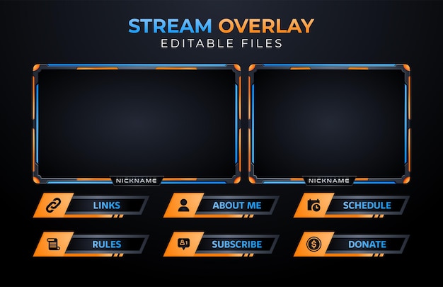 Szablon Projektu Nakładki Panelu Strumieniowego Gier Twitch W Kolorze Niebieskim I Pomarańczowym