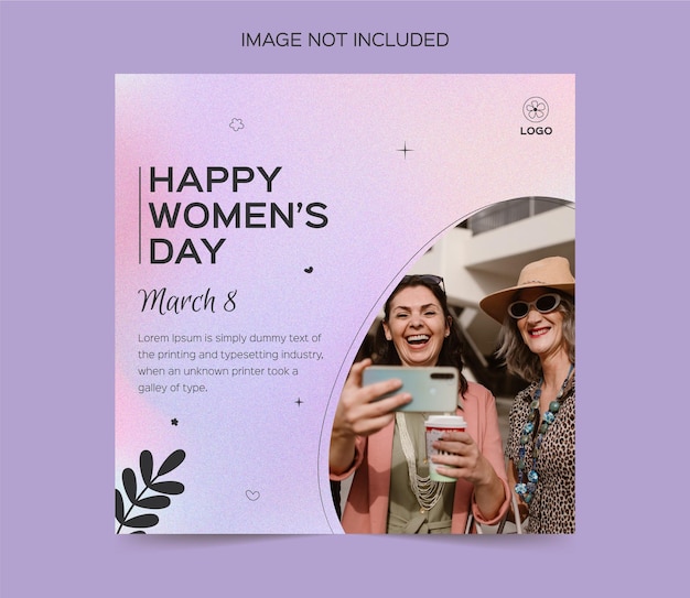 Plik wektorowy szablon projektu postu w mediach społecznościowych happy women's day z fioletowym tłem gradientu