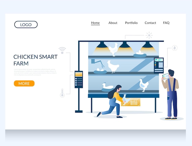 Szablon Projektu Strony Docelowej Strony Internetowej Wektor Inteligentnej Farmy Kurczaka