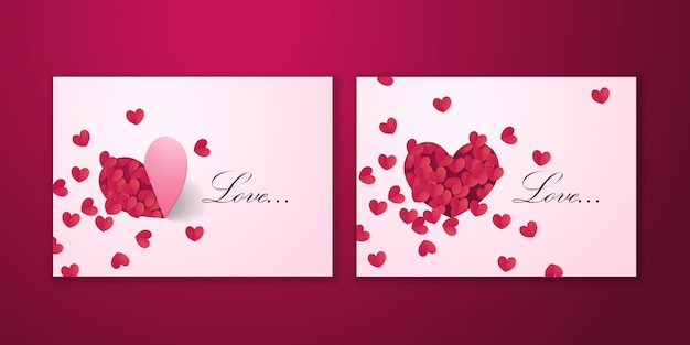 Plik wektorowy szablon projektu walentynki 3d papierowe serca z romantycznym wzorem na baner lub kartkę z życzeniami
