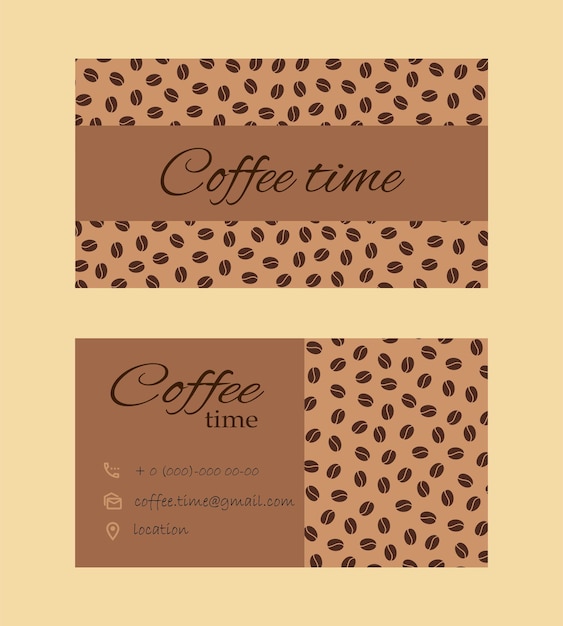 Plik wektorowy szablon projektu wizytówki kawiarni. wzór z ziaren kawy