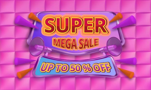Szablon Promocji Baneru Super Mega Sale Z Edytowalnym Tekstem I Tłem W Kształcie Kwadratu 3d