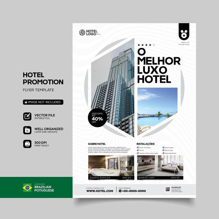 Wektor szablon promocji hotelu w języku portugalskim brazylijskim