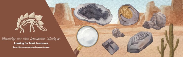 Szablon reklam na Facebooka z koncepcją Fossil Archeologist w stylu akwarelowym