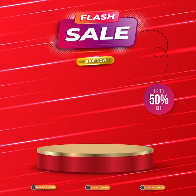 szablon sprzedaży flash banner z pustą przestrzenią 3d podium do sprzedaży produktów z abstrakcyjnym gradientem czerwonego wzoru tła2