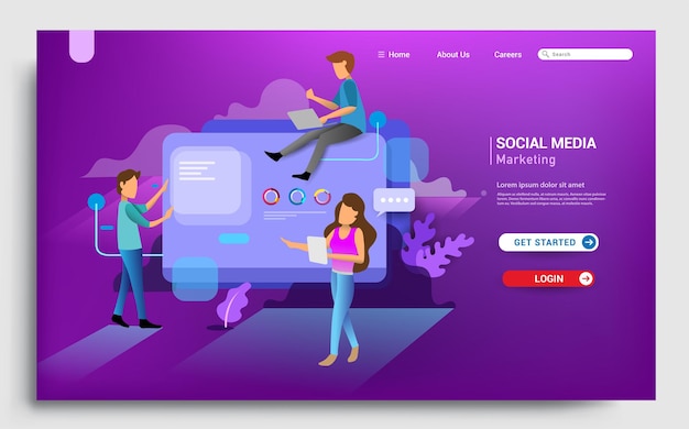 Szablon strony docelowej marketingu w mediach społecznościowych Nowoczesna koncepcja projektowania stron internetowych dla witryny internetowej