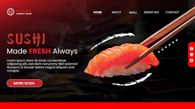 Plik wektorowy szablon strony docelowej restauracji sushi