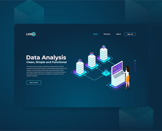 Plik wektorowy szablon strony docelowej strony docelowej dla składu izometrycznego kryptowaluty i blokchaina, analitycy i menedżerowie pracujący nad uruchomieniem kryptografii, analitycy danych