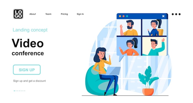 Plik wektorowy szablon strony docelowej wideokonferencji