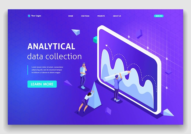 Szablon Strony Internetowej Strona Docelowa Koncepcja Izometryczna Zbieranie Danych Analitycznych, Praca Zespołowa. łatwe Do Edycji I Dostosowywania.