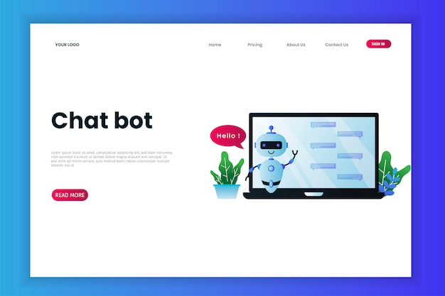 Plik wektorowy szablon strony internetowej technologii chatbot