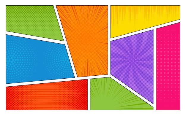 Szablon strony komiksu w stylu popart z efektami półtonów w wektorze