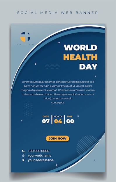 Plik wektorowy szablon światowego dnia zdrowia dla projektu banera mediów społecznościowych z eleganckim niebieskim w tle portretowym