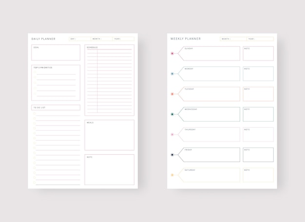 Plik wektorowy szablon terminarza dziennego i tygodniowego zestaw terminarza i listy zadań