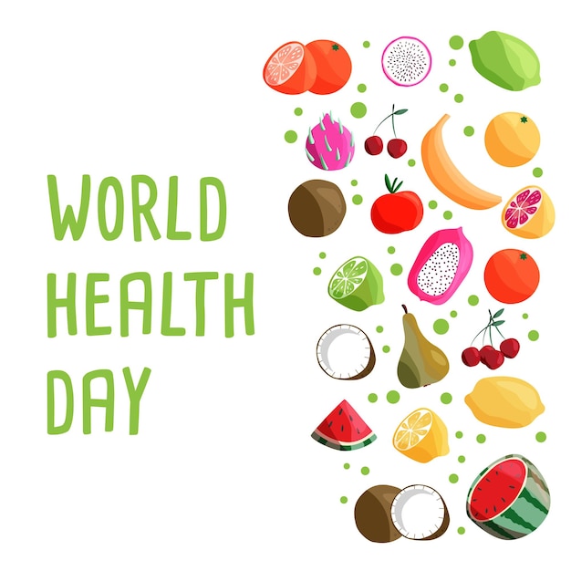 Szablon Transparent światowego Dnia Zdrowia Z Kolekcji świeżych Owoców Organicznych.