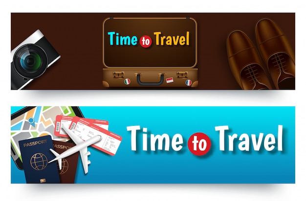 Plik wektorowy szablon transparent wycieczki turystyczne, poziomy baner reklamowy firmy