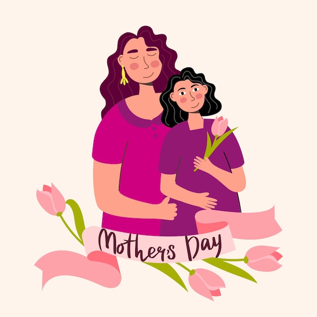 Szablon Transparentu Happy Mothers Day Z Mamą I Córką I Napisem Vector