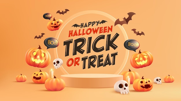 Szablon transparentu na Halloween z tłem wyświetlacza produktu z dyni i minimalnego podium