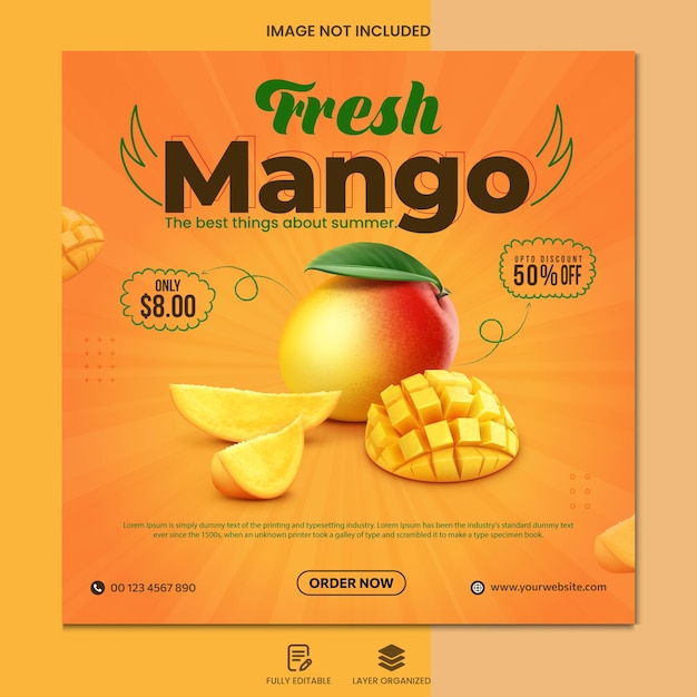 Plik wektorowy szablon transparentu promocji pysznego soku z mango w mediach społecznościowych