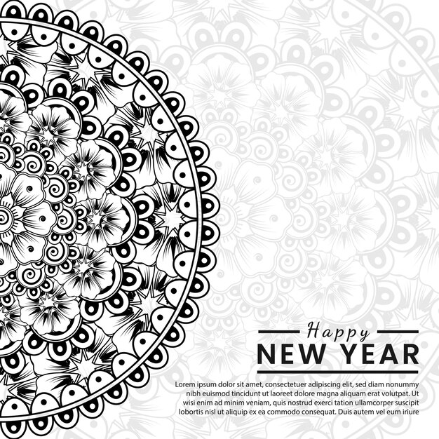 Szablon Transparentu Szczęśliwego Nowego Roku Lub Karty Z Kwiatem Mehndi