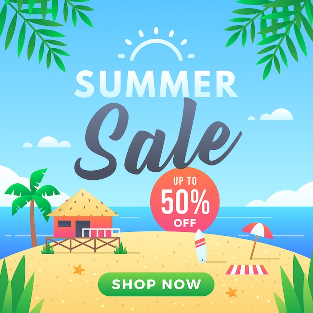 Szablon transparentu Wyprzedaż letnia do 50% zniżki. Oferta specjalna