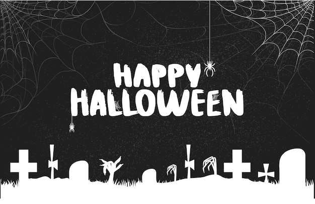 Szablon Transparentu Z Napisem Happy Halloween I Cmentarzem Pajęczej Sieci