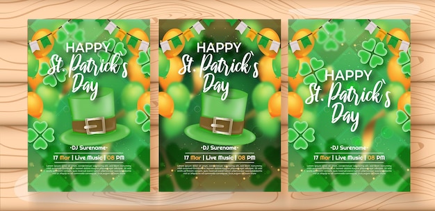 Szablon Ulotki Happy St Patricks Day Ze Złotą Wstążką I Konfetti