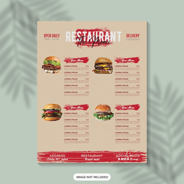 Szablon Ulotki Menu żywności Menu Restauracji Menu żywności Plakat Menu Fast Food Szablon Projektu Menu