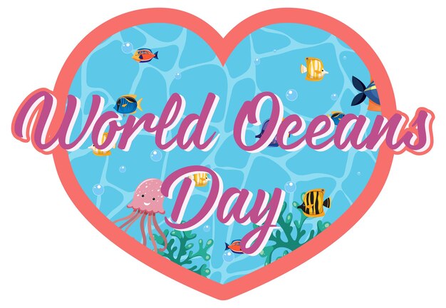 Szablon W Kształcie Serca Z Banerem światowego Dnia Oceanu
