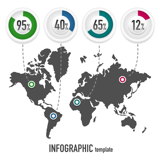 Szablon Wektor Dla Infografiki Z Mapą Ziemi I Wykresy Z Procentami